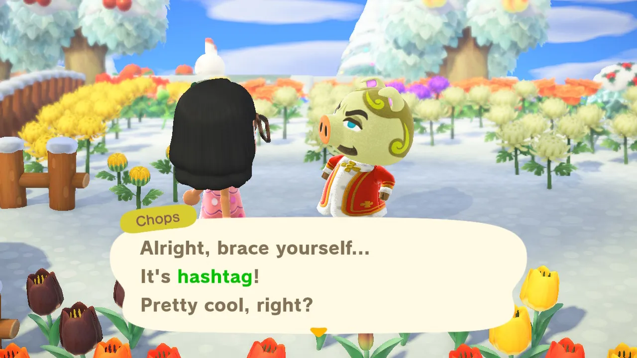 animal crossing villager talking to Chops