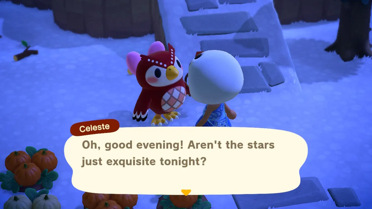 animal crossing villager talking to Celeste