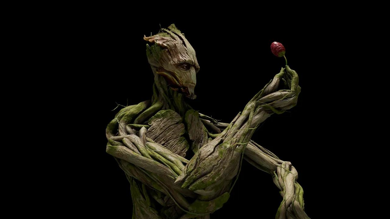 Groot holding up a plant seed