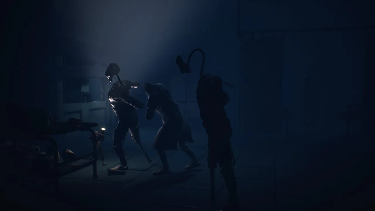 Main character shines light on enemies. 