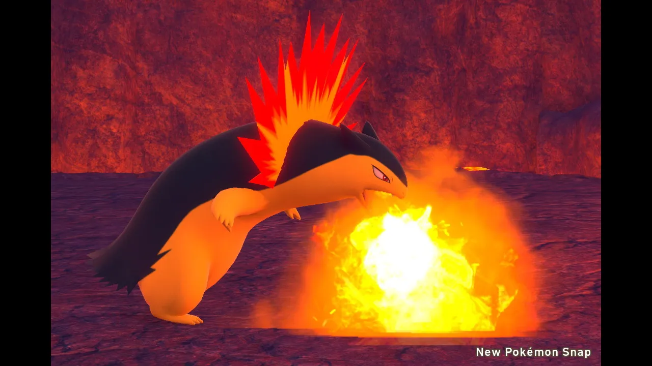 A typhlosion roasting a fluffruit.
